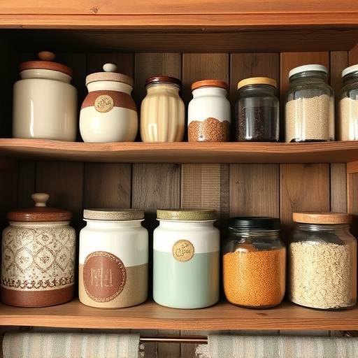 Estanter&radic;&ne;a de despensa con tarros de cer&radic;&deg;mica de diferentes tama&radic;&plusmn;os y dise&radic;&plusmn;os.